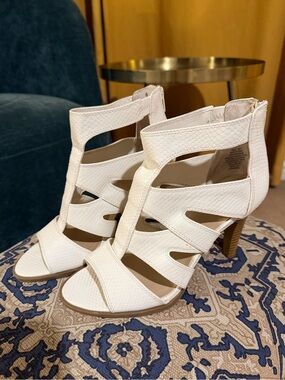 White Strappy Cutout Heel Sandals